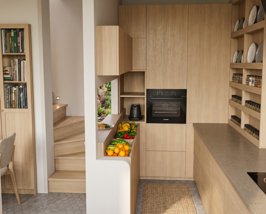 Simulation 3D — cuisine particulier aménagée, Djan Studio