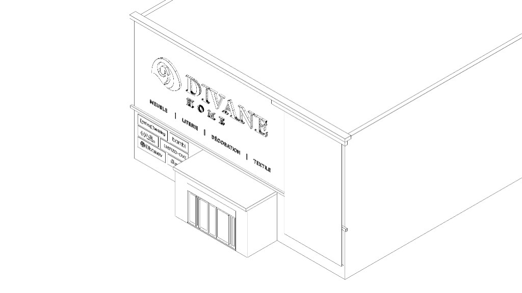Plan isométrique Divane Home — dossier d’autorisation d’enseigne, enseigne et implantation façade, Djan Studio
