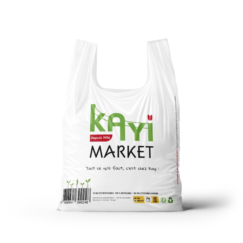 sac plastique Kayi Market — réalisation Djan Studio, design graphique Rennes