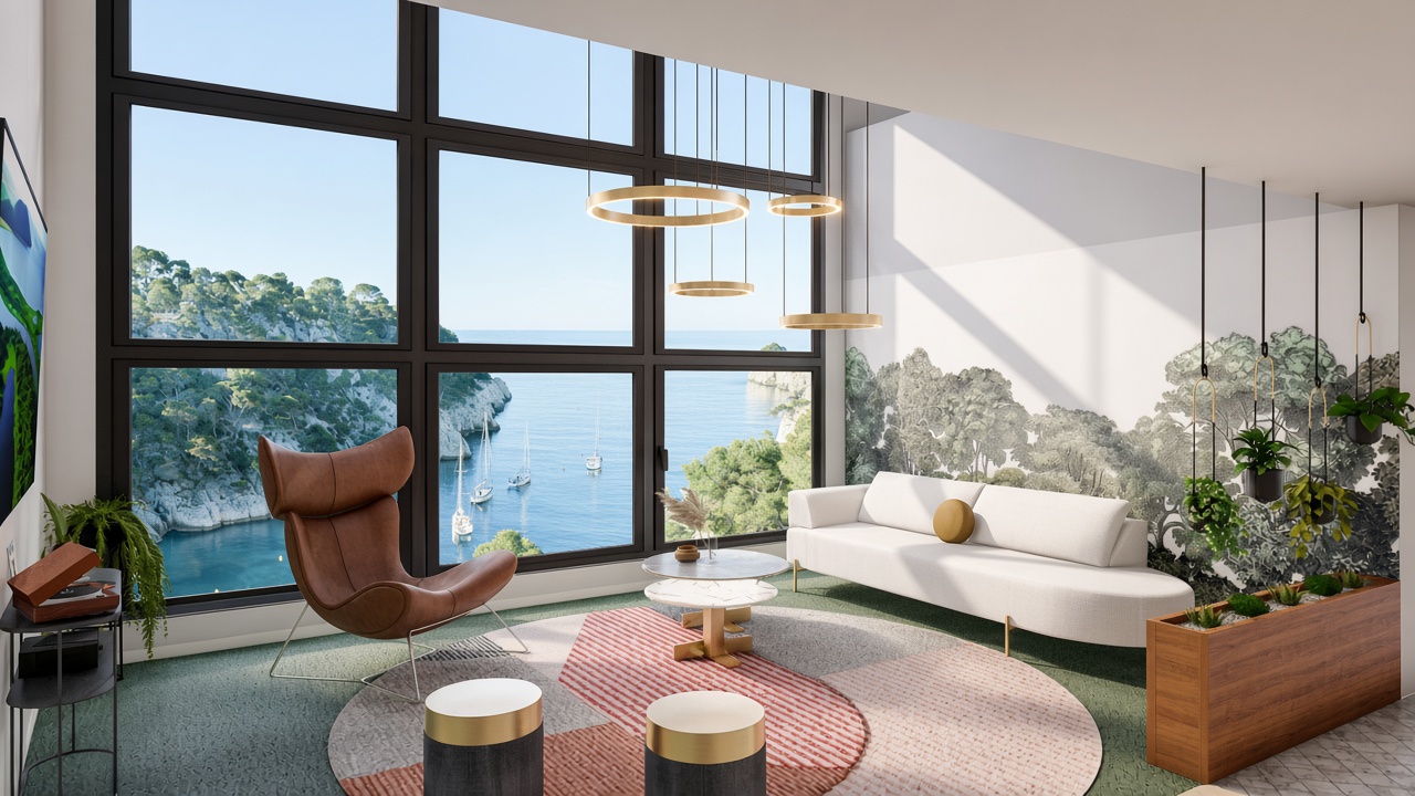 Salon panoramique avec vue sur mer de la Maison C. — Djan Studio