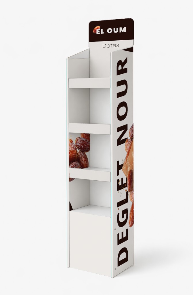 Mockup 3D — PLV Él Oum, face Deglet Nour