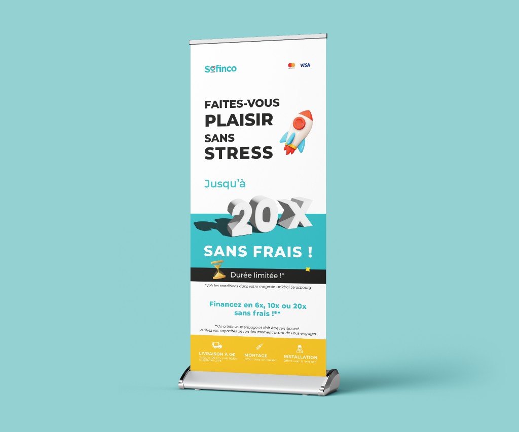 roll-up financement magasin — réalisation Djan Studio, design graphique Rennes