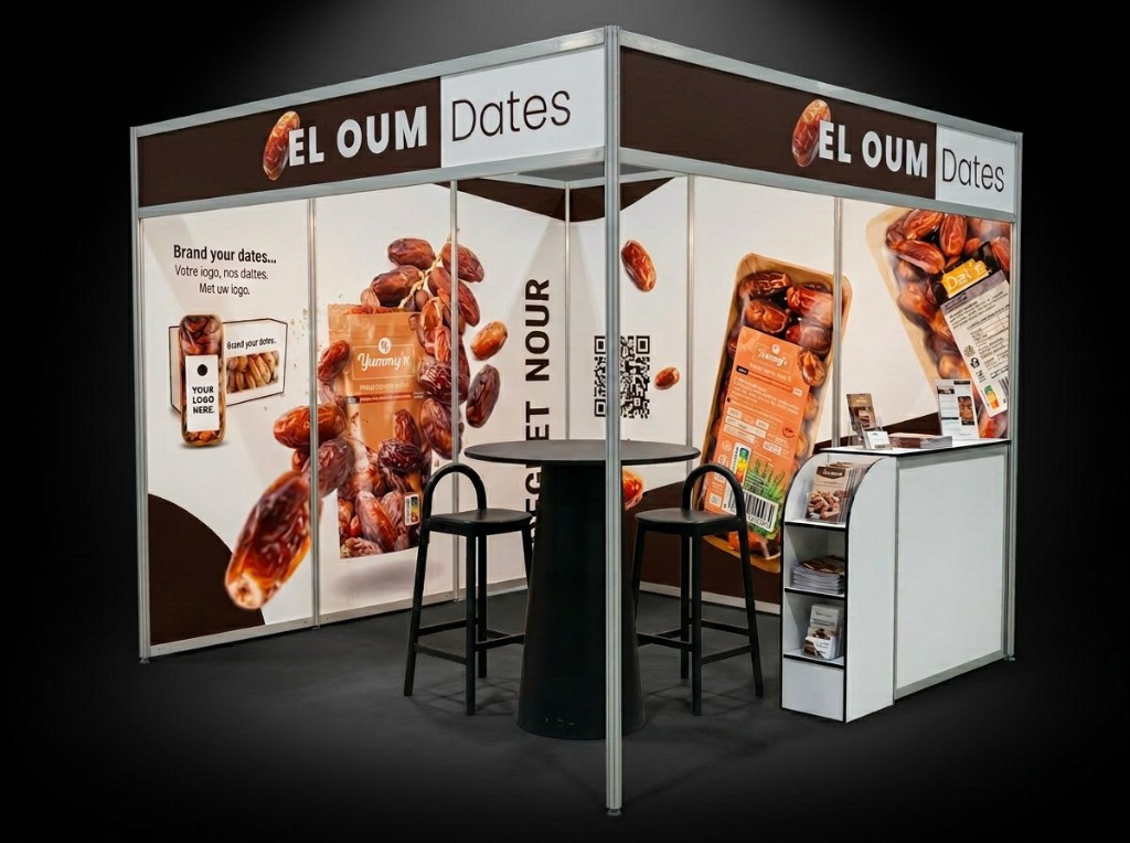 stand PLMA EL OUM Dates — réalisation Djan Studio, design graphique Rennes